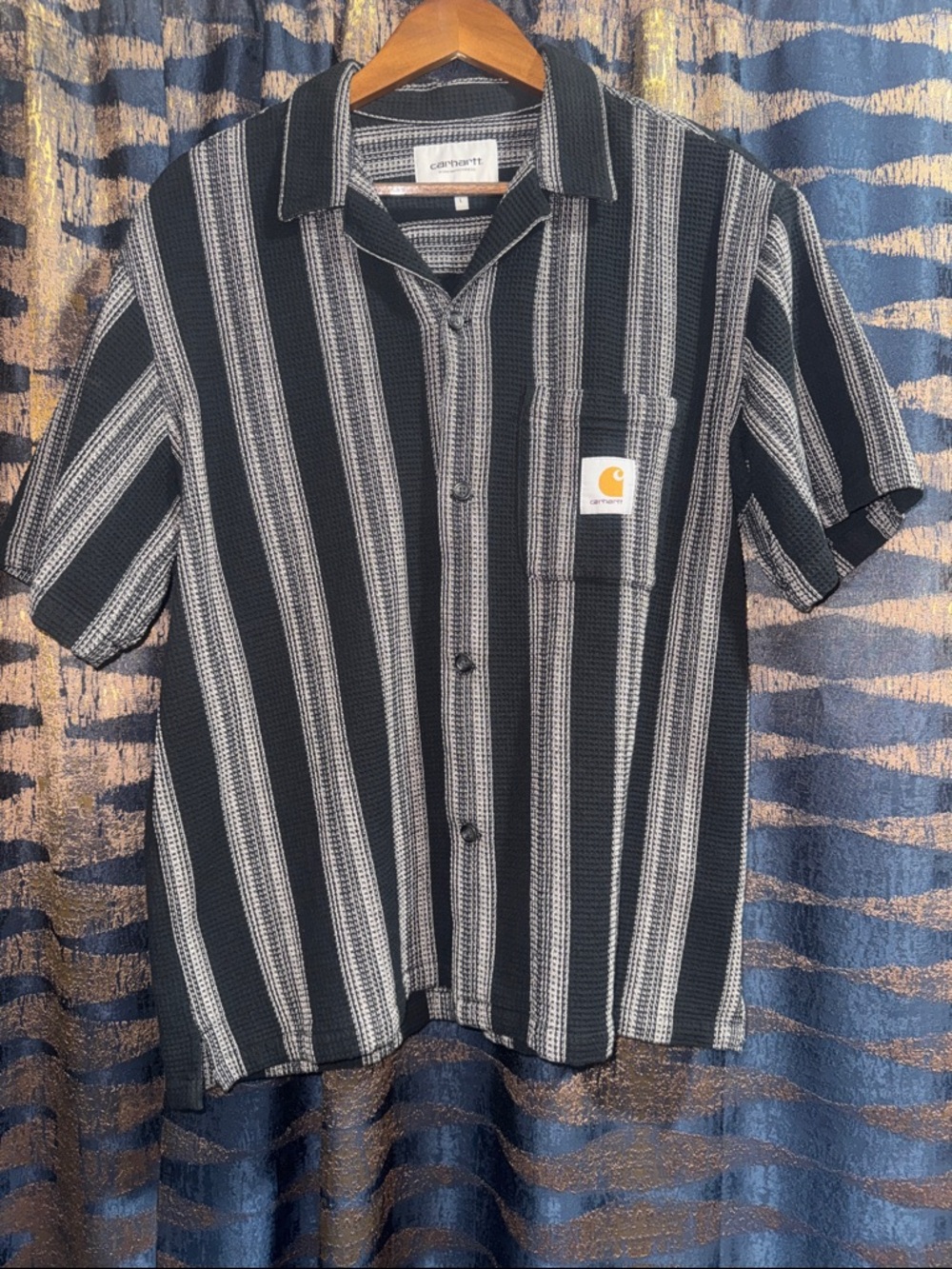 Carhartt WIP Black & Gray Striped Short Sleeve Button-Up